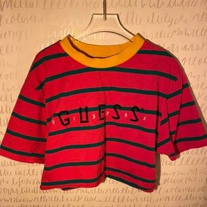 ✮passion fruit pink and forest green striped Guess crop top
